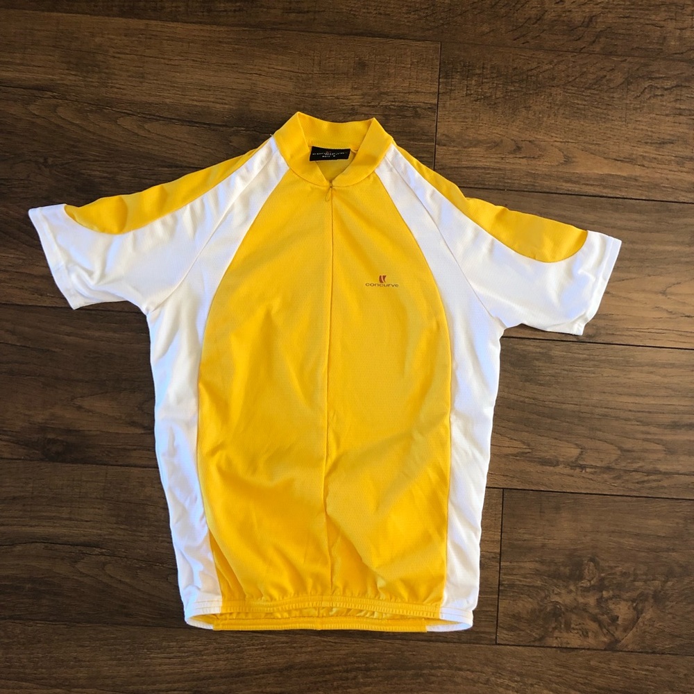 Concurve Mens Cycling Shirt Jersey Yellow White Size M 1/2 Zip Pockets